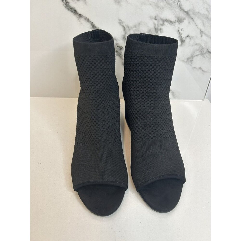 Eileen Fisher sz 9.5 Croft open toe ankle Boots block heel Mesh Knit Black EUC - Picture 1 of 7